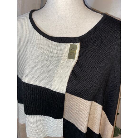 NWT $109.50 Calvin Klein Nude White Black Gold Hardware 1 size Fits Most Poncho - Picture 3 of 12